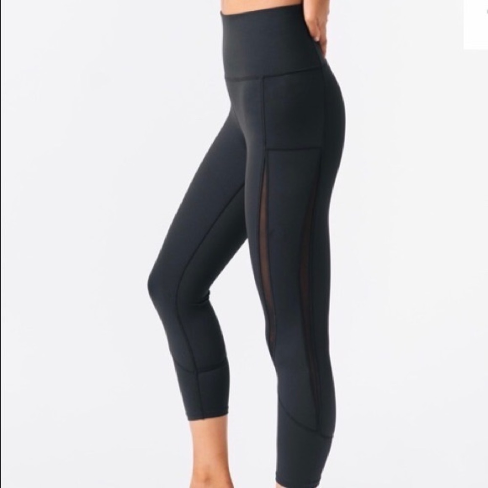 ZYIA Light n Luxe Black Mesh Hi Rise Crop Legging Size 8-10